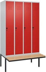 C+P Spind Classic PLUS Garderobenschrank mit Sitzbank, 4 Abteile, Sicherheits-Drehriegel und 3 Garderobenhaken, Farbe: Rot, B/T/H: 212 x 120 x 81,5 cm - Bild 1