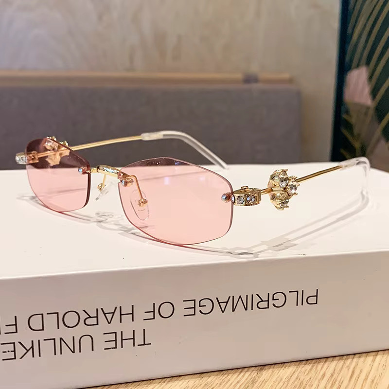 Julyrays Sonnenbrille, randlos, hexagonal, Metall, Gold, Grau, Damen - Bild 2