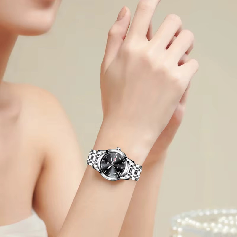 LIGE Armbanduhr Edelstahl, Quarz, Datum, Schwarz, Damen - Bild 5