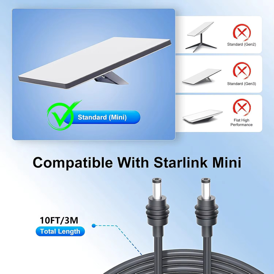 Starlink Mini Gleichstrom-Ersatzkabel mit Barrel-Plug in Grau, Länge: 1,0 m - Bild 3