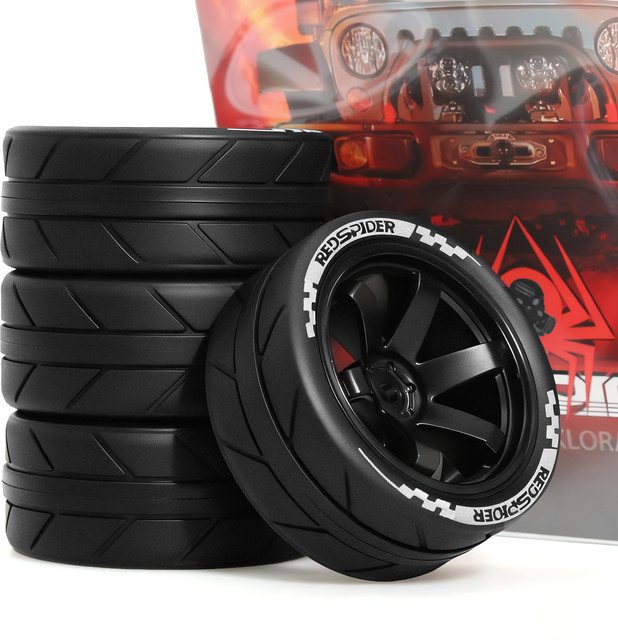 Tamiya Gummireifen Räder, 4-teiliges Set, 65 mm, 12 mm Sechskant - Bild 1