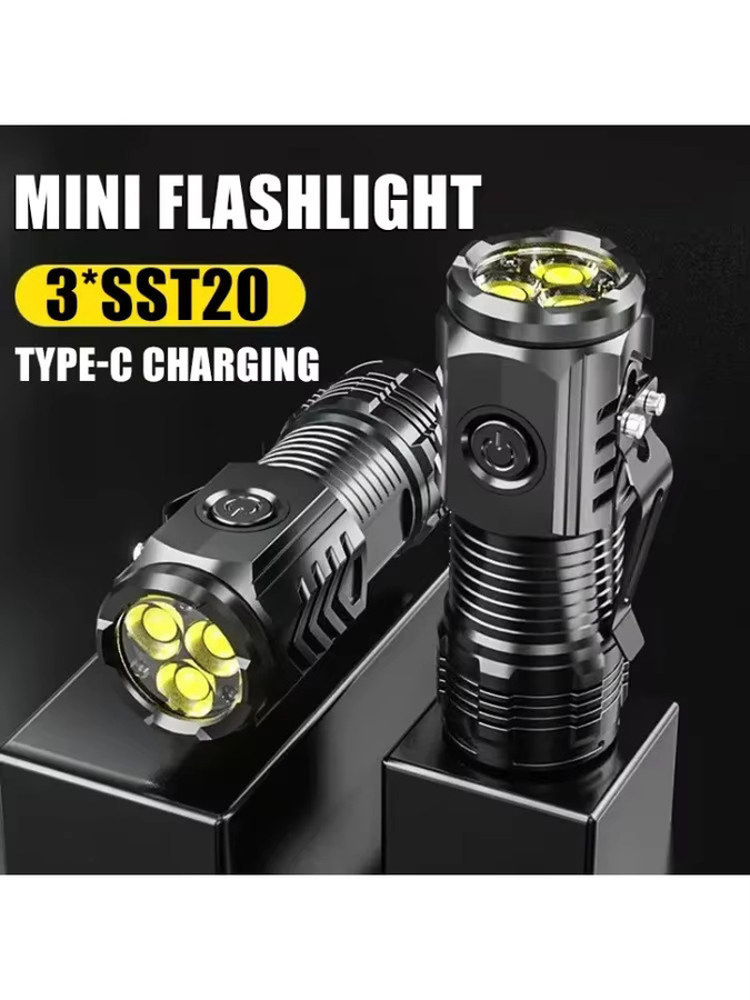 ESMARTER Mini LED-Taschenlampe in Schwarz, wiederaufladbarer Notfall-Scheinwerfer mit Stiftclip aus Metall - Bild 7