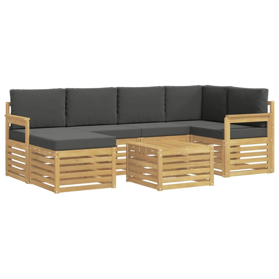 vidaXL Outdoor-Sofagarnitur 7-teilig in L-Form aus Akazienholz mit Polstern in Anthrazit und Weiß - Bild 2