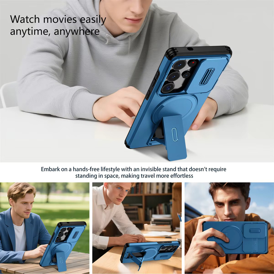 Magnetische Handyhülle mit Ständerabdeckung für Samsung Galaxy S25 FE S24 S23 Ultra S22 Plus A17 A36 A56 A16 A15 A35 A55 in Orange und Blau - Bild 4