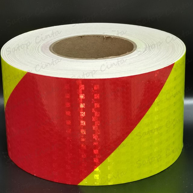 Reflektierendes Warnband Satop Cinta in Fluoreszierendem Gelb und Rot, Streifenmuster, Wasserdichtes Twill-Material, Breite: 10 cm, Länge: 5 m - Bild 1