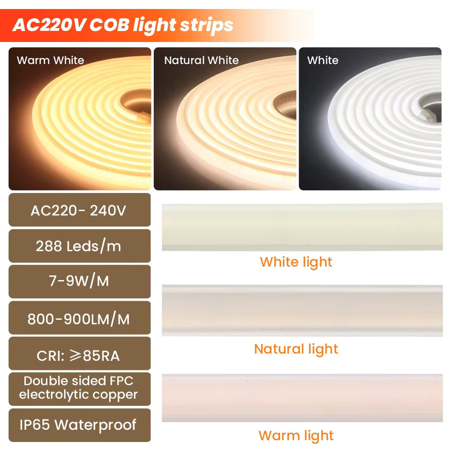 GAHADA COB-LED-Streifen in Weiß mit Dimmer und Netzstecker, wasserdichtes Silikon-Neonband für Küchenschränke und Möbeldeko, 2,4 m Länge - Bild 2