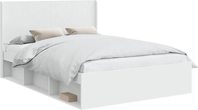 vidaXL Bettgestell mit Kopfteil und Stauraum aus Holzwerkstoff in Weiß - Bild 1