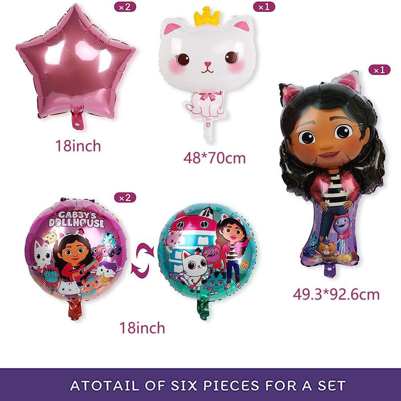 6 Stück Gabby Puppe Aluminiumfolienballons für Kindergeburtstage, mehrfarbig - Bild 3