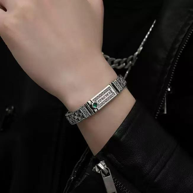 Herrenarmband Kupferlegierung, Silber, Smaragd, 20cm - Bild 2