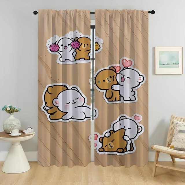 Kawaii Bär Verdunkelungsvorhänge 2er-Set in Beige für Wohnzimmer und Küche, Breite: 50 cm, Höhe: 70 cm - Bild 1