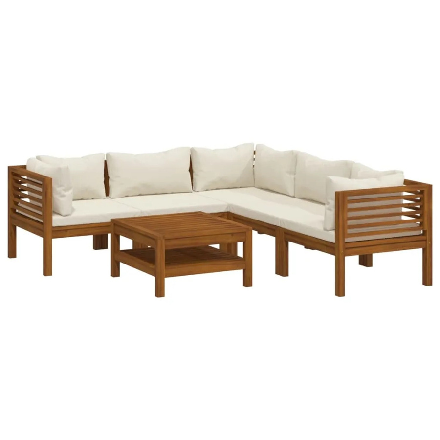 vidaXL 6-tlg. Garten-Lounge-Set aus Akazien-Massivholz mit beigen Polsterkissen in L-Form - Bild 2