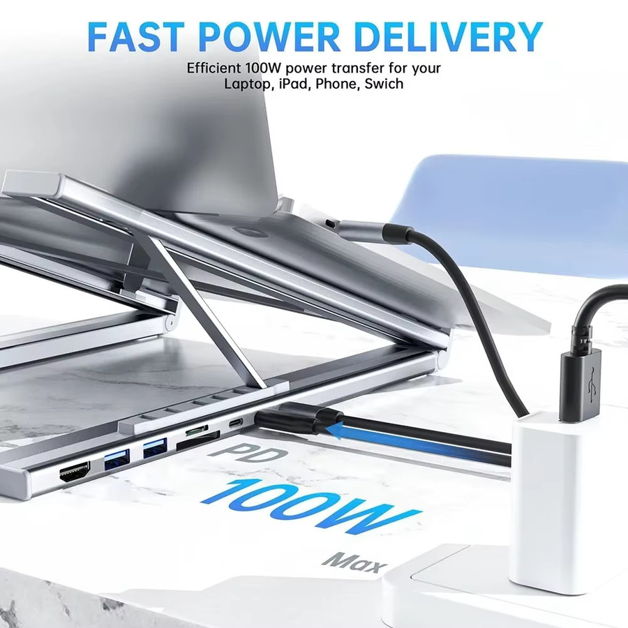 KEBIDUMEI 8-in-1 USB-C Laptop-Ständer Dockingstation mit 100W PD, 4K HDMI, USB 3.0 und SD/TF-Kartenleser in Grau - Bild 2