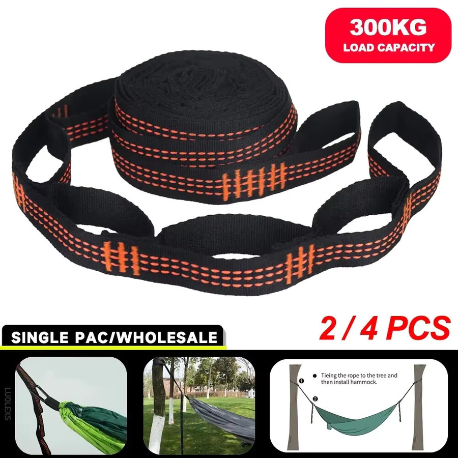 QHSPE Hängemattengurte aus verstärktem Polyester mit 5 Ringen in Schwarz und Orange - Bild 2