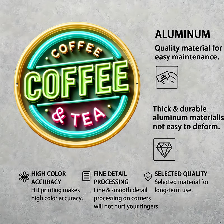Potdemiel Vintage-Metallschild Coffee & Tea, runde Aluminium-Wanddekoration in Multicolour, Durchmesser: 20,32 cm - Bild 4