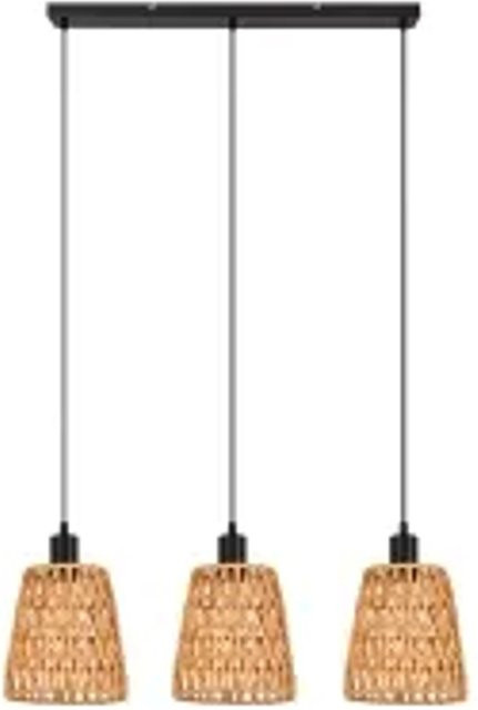 NETTLIFE Pendelleuchte aus Rattan und Metall in Beige und Schwarz, höhenverstellbar, B/T/H: 120 x 70 x 25 cm - Bild 1