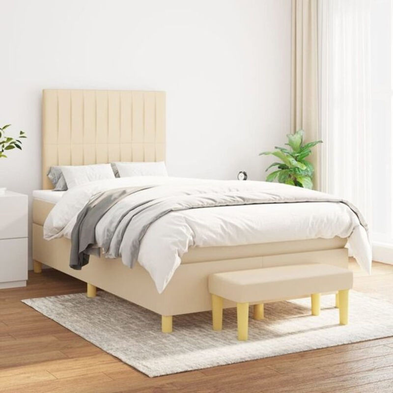 Vidaxl Boxspringbett mit Matratze in Beige aus Stoff und Holzwerkstoff B/T/H: 120 x 200 x 128 cm - Bild 1