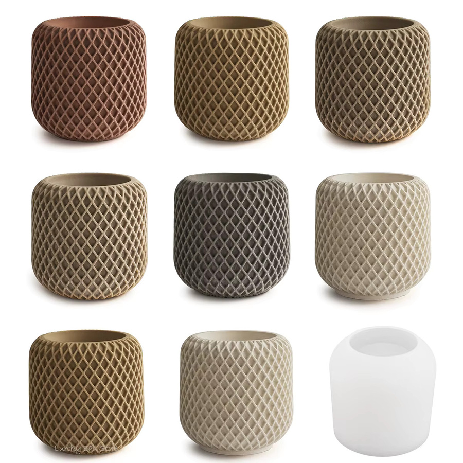 UDOCOOL Runde Keramikvase in Weiß mit Diamant-Streifen-Design für Tischdekoration - Bild 3