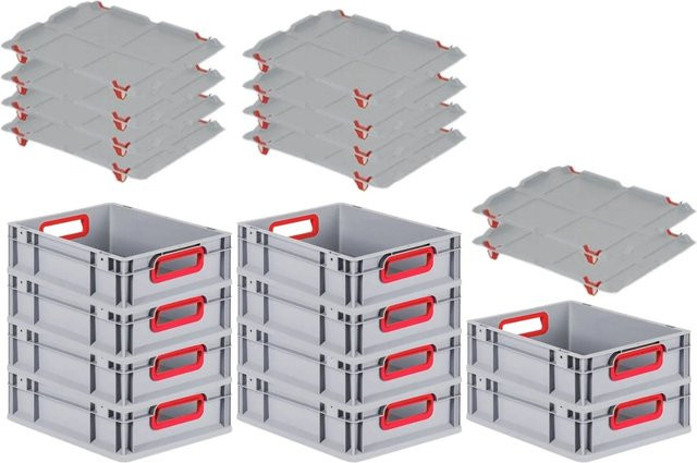 PROREGAL Spar Set 10x Eurobox Nextgen Color mit Auflagedeckel und Schiebeschnappverschlüssen, Farbe Rot, H x B x T: 12 x 30 x 40 cm - Bild 1