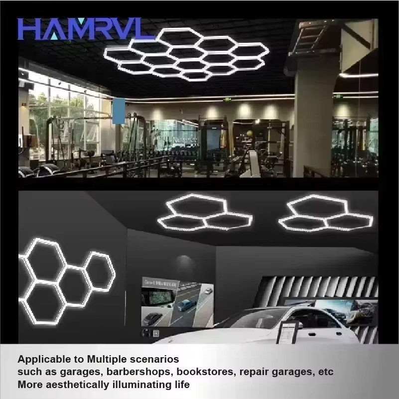 HAMRVL LED Garagenlampe mit Wabenstruktur in Weiß, dimmbare sechseckige Deckenleuchte für Werkstatt, Showroom und Fitnessstudio - Bild 6