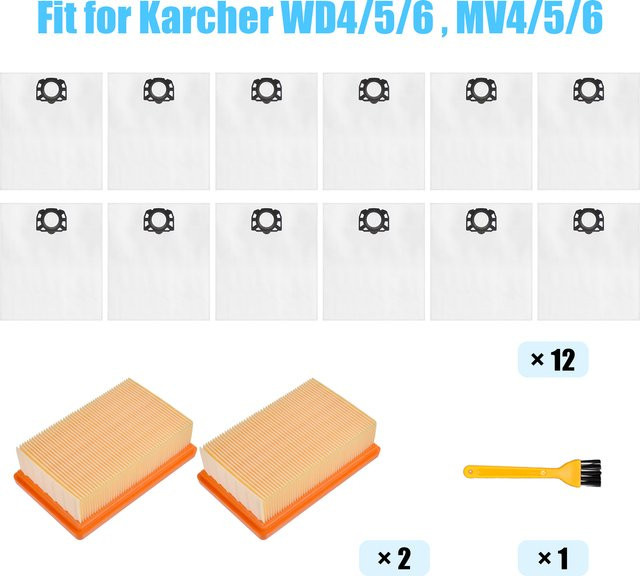 Premium Staubsaugerbeutel und Filter Zubehör-Set für Kärcher WD4 WD5 WD6 MV4 MV5 MV6 WD5P WD6P in Weiß - Bild 1