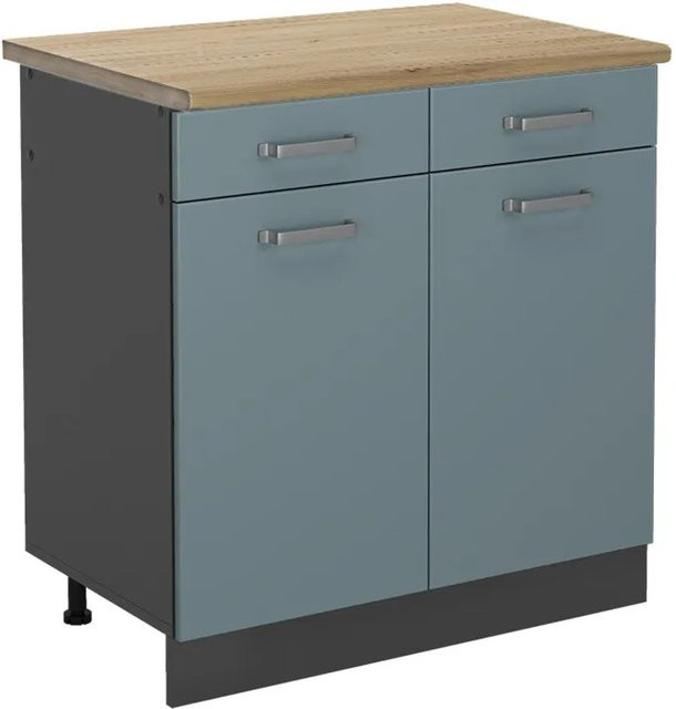 Vicco Küchenunterschrank R-Line Schubladenschrank in Blau-Grau/Anthrazit mit Eiche-Optik, B: 80 cm, H: 81,6 cm, T: 60 cm - Bild 1