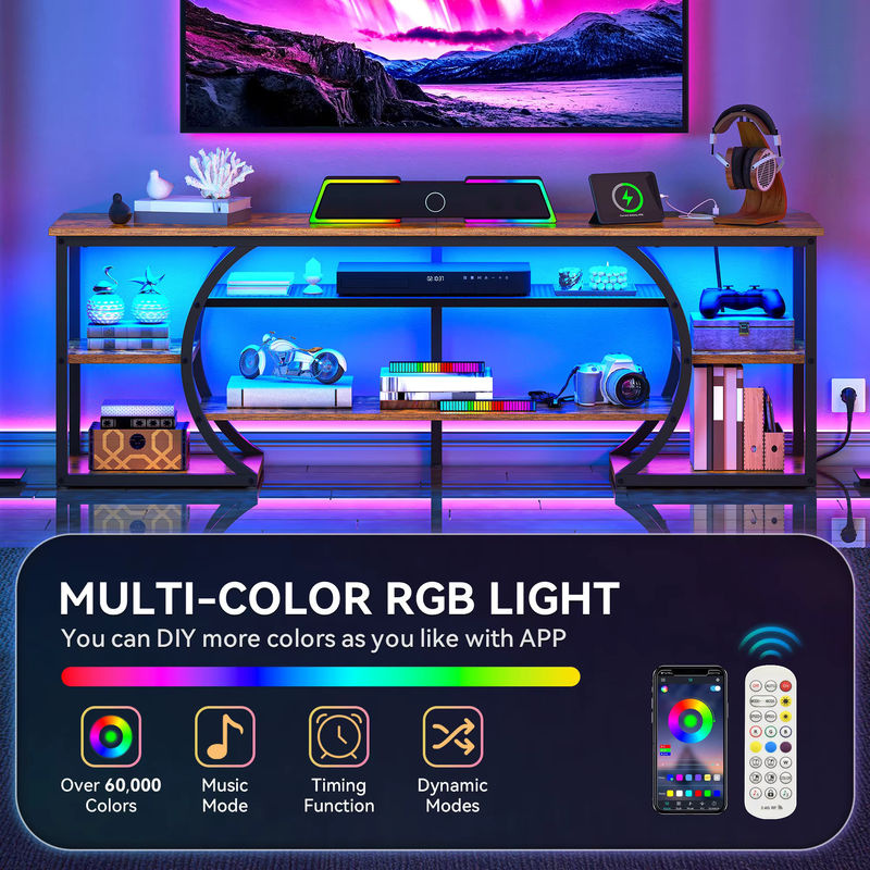 YITAHOME Mobiler TV-Ständer in Rustikalem Braun mit RGB-LED-Leuchten und Anschlüssen für bis zu 70-Zoll-Fernseher, Breite: 160 cm - Bild 3