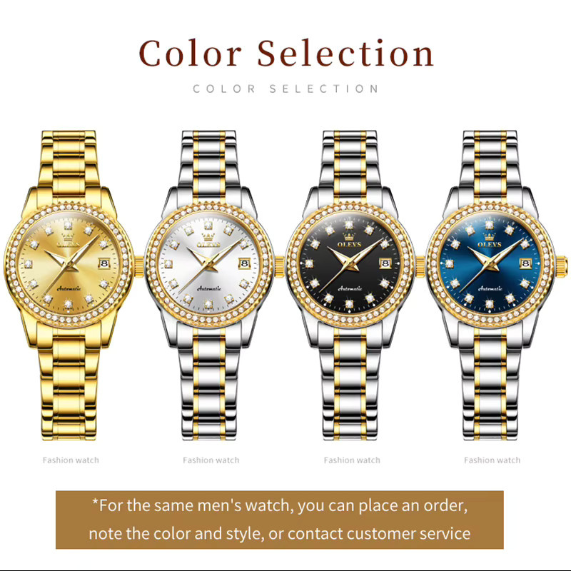 OLEVS Armbanduhr Automatik, Edelstahl, Gold, Diamantbesetzt, Damen - Bild 5