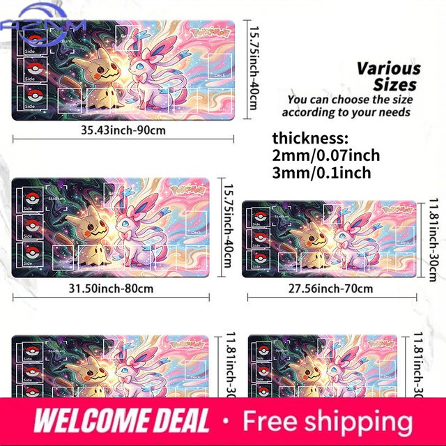Potdemiel Pokemon TCG Spielmatte mit Sylveon und Mimikyu, rutschfeste Gaming-Mausunterlage für deinen Schreibtisch, Mehrfarbig - Bild 1