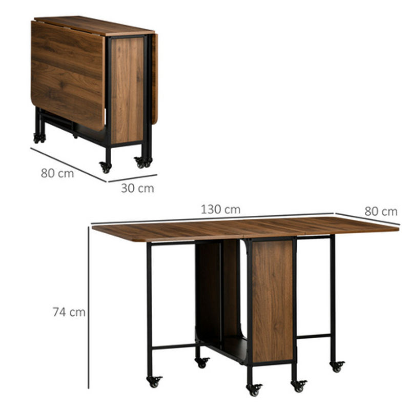 HOMCOM Esstisch aus Spanplatte und Metall in Braun, klappbarer rechteckiger Tisch mit Rollen, B/T/H: 130 x 80 x 74 cm - Bild 4