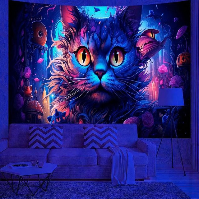 UV-reaktiver Katzen Wandteppich von JMG Household Supplies, Mehrfarbig, B: 150 cm, H: 150 cm - Bild 1