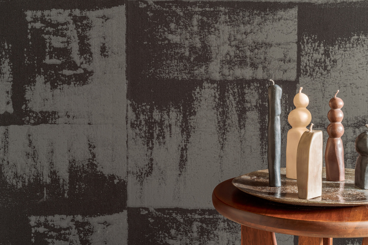 Élitis Wallpaper Muse RM 1047 80 in Gold und Schwarz mit abstraktem geometrischem Design - Bild 1