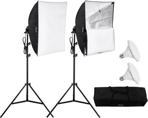 VEVOR Softbox Beleuchtungsset mit 30W 5500K LED E27 Leuchtmitteln und verstellbaren Stativen, Breite: 60 cm, Farbe: Schwarz und Weiß - Bild 1