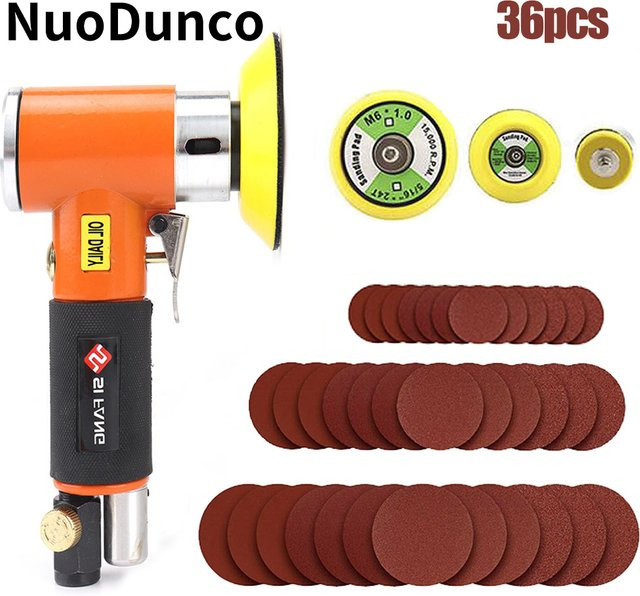 NuoDdunco Mini Random Orbit Luftschleifer Pneumatische Schleifmaschine in Orange mit 30 Schleifpapieren - Bild 1