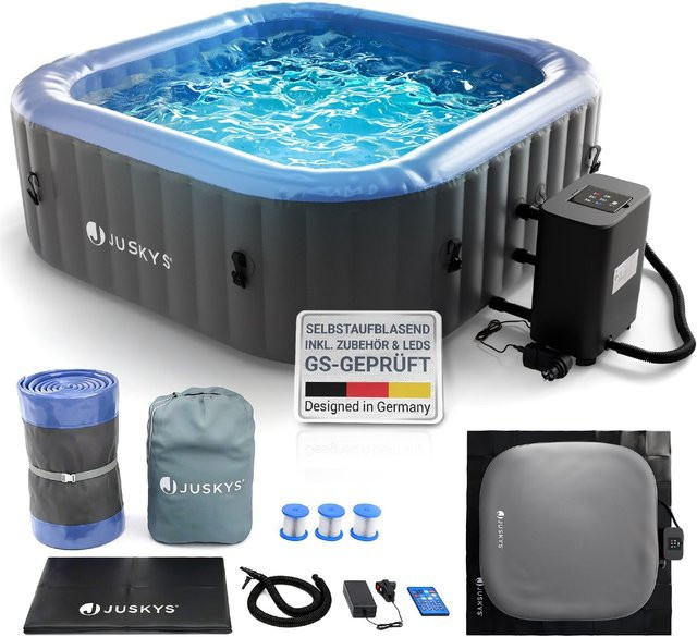 Juskys Whirlpool SpaLuxe aufblasbar mit LED, 130 Sprudeldüsen und 2400W Heizung, 910 l, Grau/Blau - Bild 1