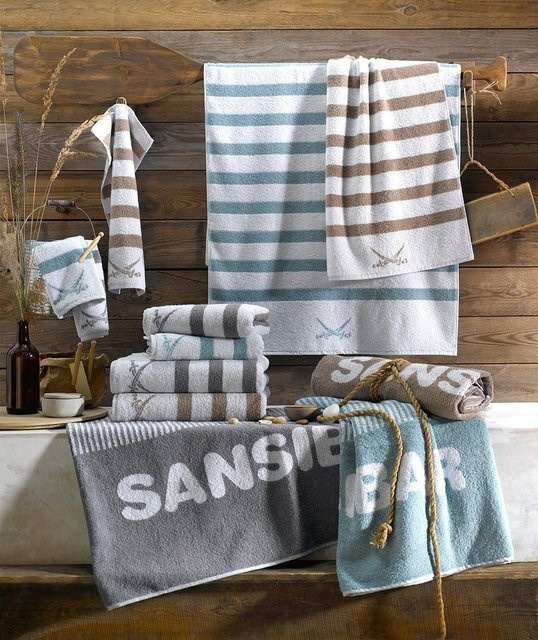 Handtuch SANSIBAR in Blau aus Baumwolle mit maritimen Grafikmotiven - Bild 1