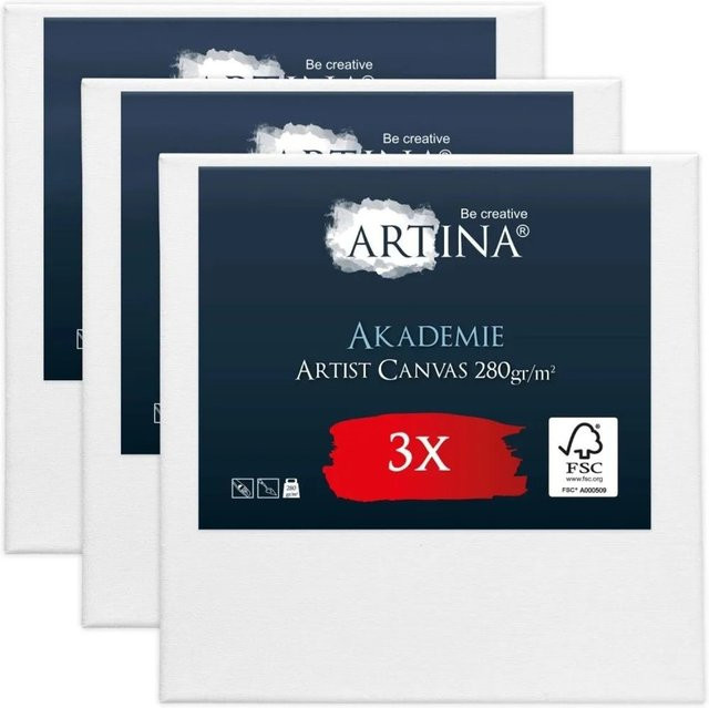 Artina Akademie Keilrahmen Set aus FSC Holz und Baumwolle, Farbe: Weiß, B/H: 70 x 70 cm, 3-teilig - Bild 1