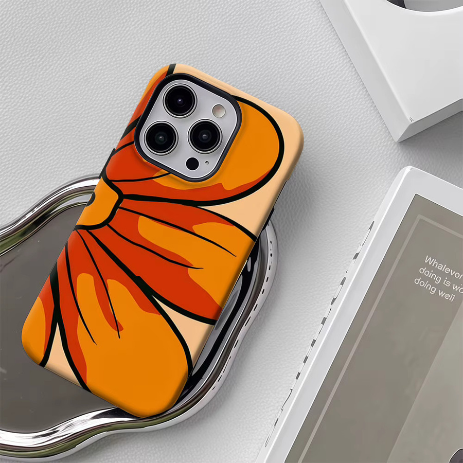 Handyhülle Bold Orange Flower für iPhone 17 16 15 14 13 12 11 Pro Max Plus mit doppelschichtiger Rückseite in Orange - Bild 5