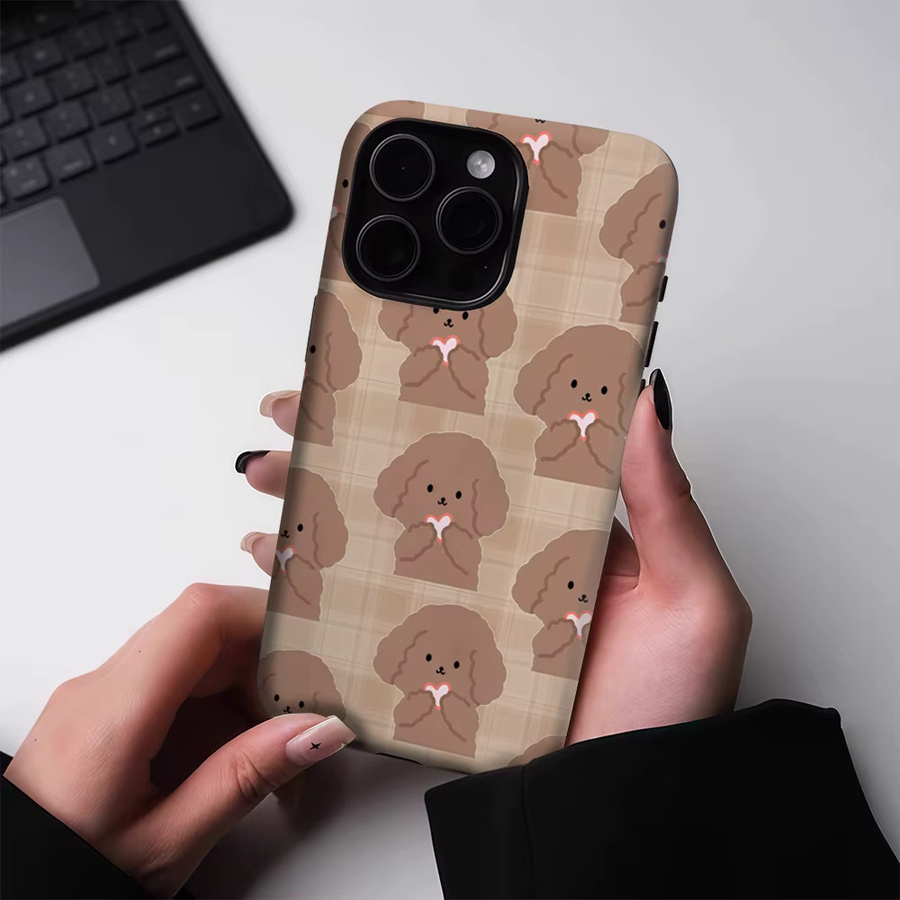 Potdemiel Gingham Handyhülle für iPhone 17 16 15 14 13 Pro Max Plus, robuste magnetische ein- und doppelschichtige Schutzhülle in Braun - Bild 3