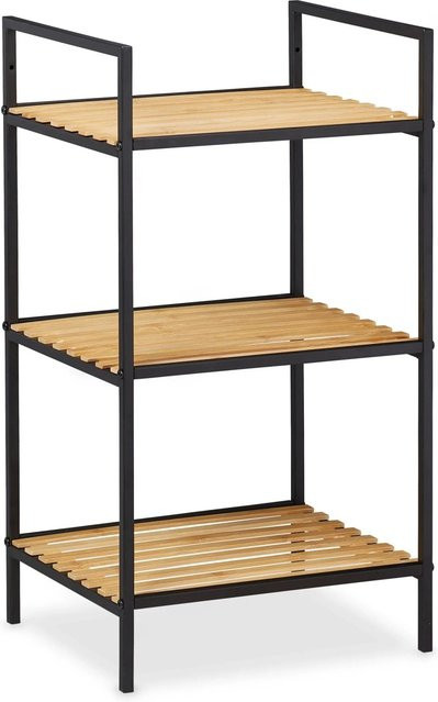 Relaxdays Standregal aus Bambus und Eisen in Braun und Schwarz mit 3 Ablagen, B/T/H: 71 x 39 x 32,5 cm - Bild 1