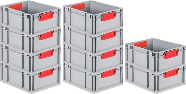 PROREGAL Spar Set 10x Eurobox Nextgen Color Transportboxen mit Griffen, Rot, H x B x T: 17 x 30 x 40 cm, 16 Liter, Geschlossene Ausführung mit glattem Boden - Bild 1