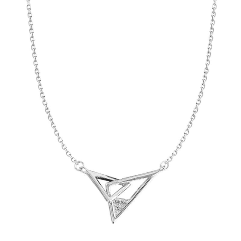 Halskette 925 Silber, Dreieckige Geometrische Doppelkreis, Kristall - Bild 5