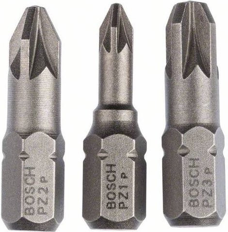 Bosch Schrauberbit-Set Extra-Hart aus Stahl in Silber, PZ1, PZ2, PZ3, 3 Stück - Bild 1
