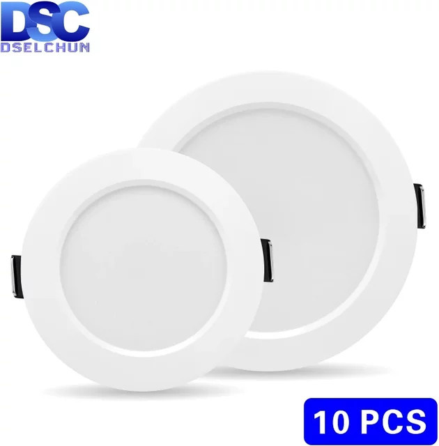 DSELCHUN LED Deckeneinbauleuchte Set, 10er Pack, runde LED-Panels aus Aluminium, weiß, 220V - Bild 1