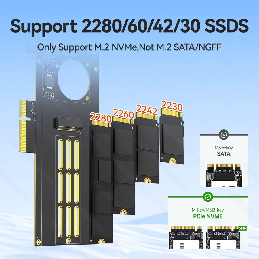 RAGEER PCIe 5.0 x4 zu M.2 NVMe SSD Adapterkarte mit Aluminium-Kühlkörper in Schwarz, kompatibel mit M.2 2280 SSD und PCIe 4.0/3.0 - Bild 3