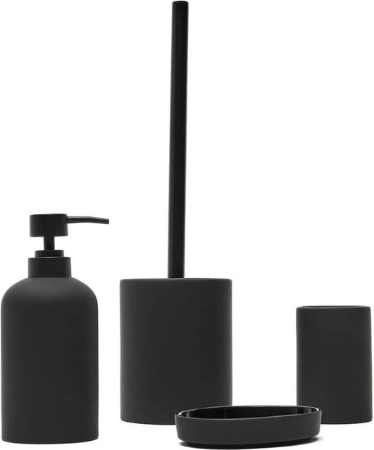Swiss Aqua Technologies Badaccessoires Set aus Keramik in Schwarz Matt bestehend aus Seifenspender, Seifenablage, Zahnbürstenbecher und WC-Garnitur - Bild 1