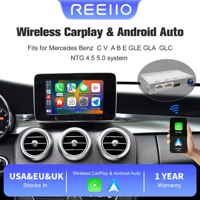 AUTOABC Drahtlose CarPlay und Android Auto Decoder Box für Mercedes Benz A B C E Klasse GLA CLA CLE W205 W176 C117 W246 W167 NTG5.0 mit Airplay - Bild 1