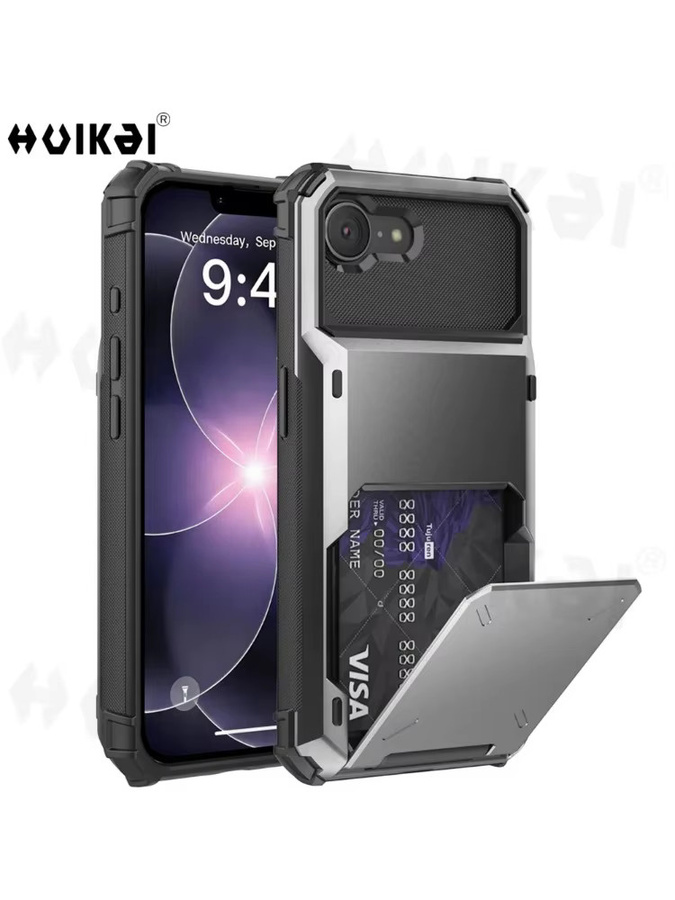 Huikai Schutzhülle für iPhone 17e und iPhone 16e mit 4 Kartenfächern, robustes Doppelschicht-Design mit Stoßfestigkeit und verstecktem Klappverschluss, Schwarz - Bild 7