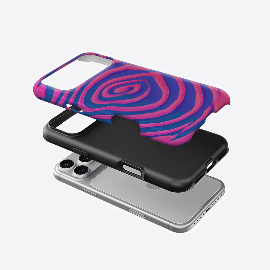 Aurea Case Matte Bumper MagSafe Schutzhülle für iPhone 13 bis 17 Pro Max in Pink Blau Wirbel-Design - Bild 2