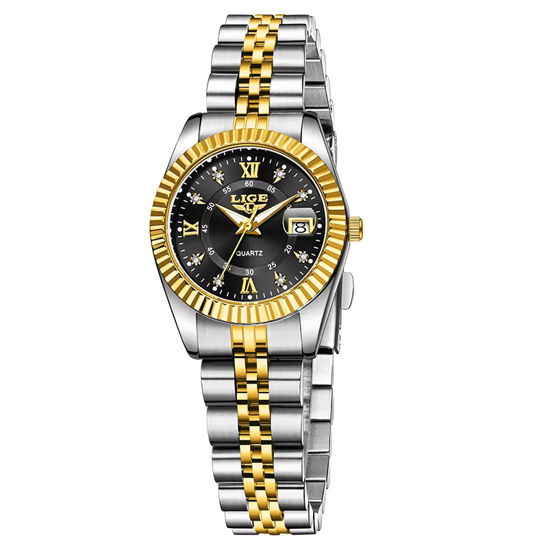 LIGE Armbanduhr Quarz, Edelstahl, Schwarz, Silber, Damen - Bild 5
