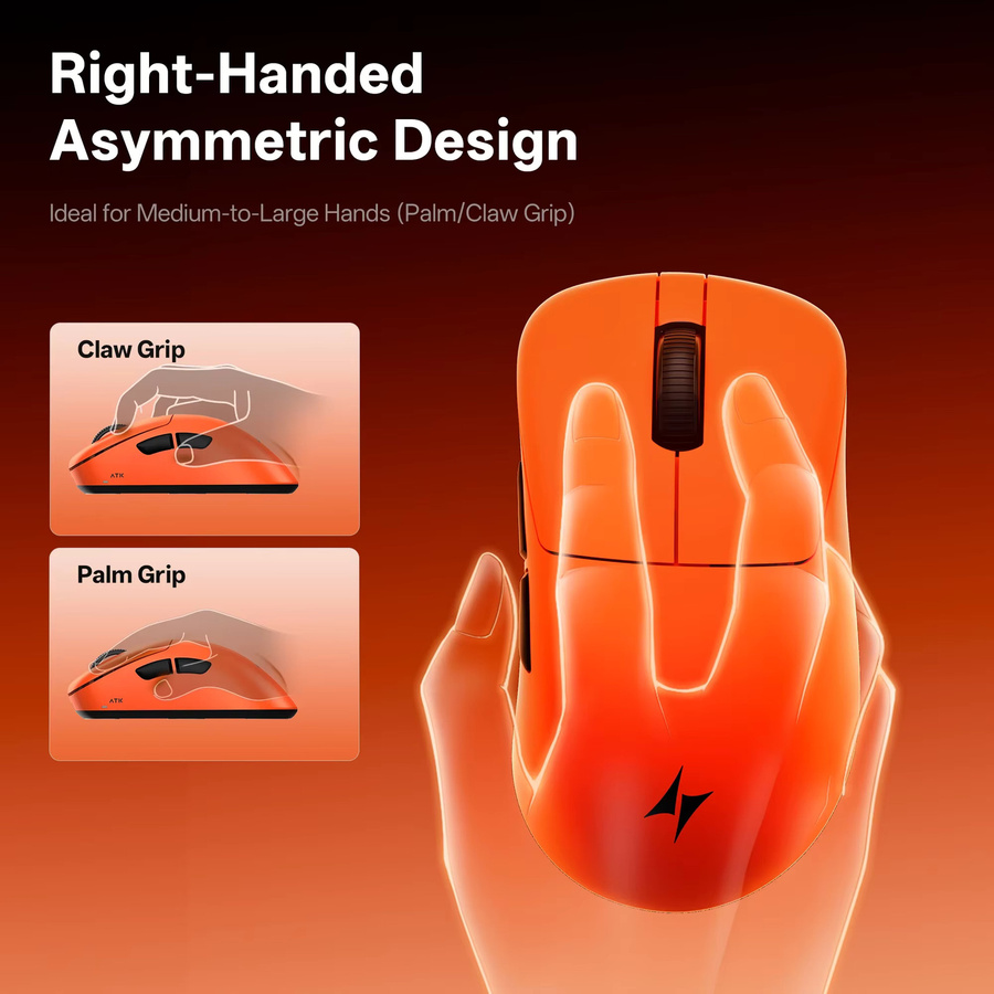 ATK Z1V2 Ultimate E-Sport Gaming Maus kabellos, PAW3950 Sensor, ultraleicht, ergonomisch rechtshändig, Schwarz - Bild 2